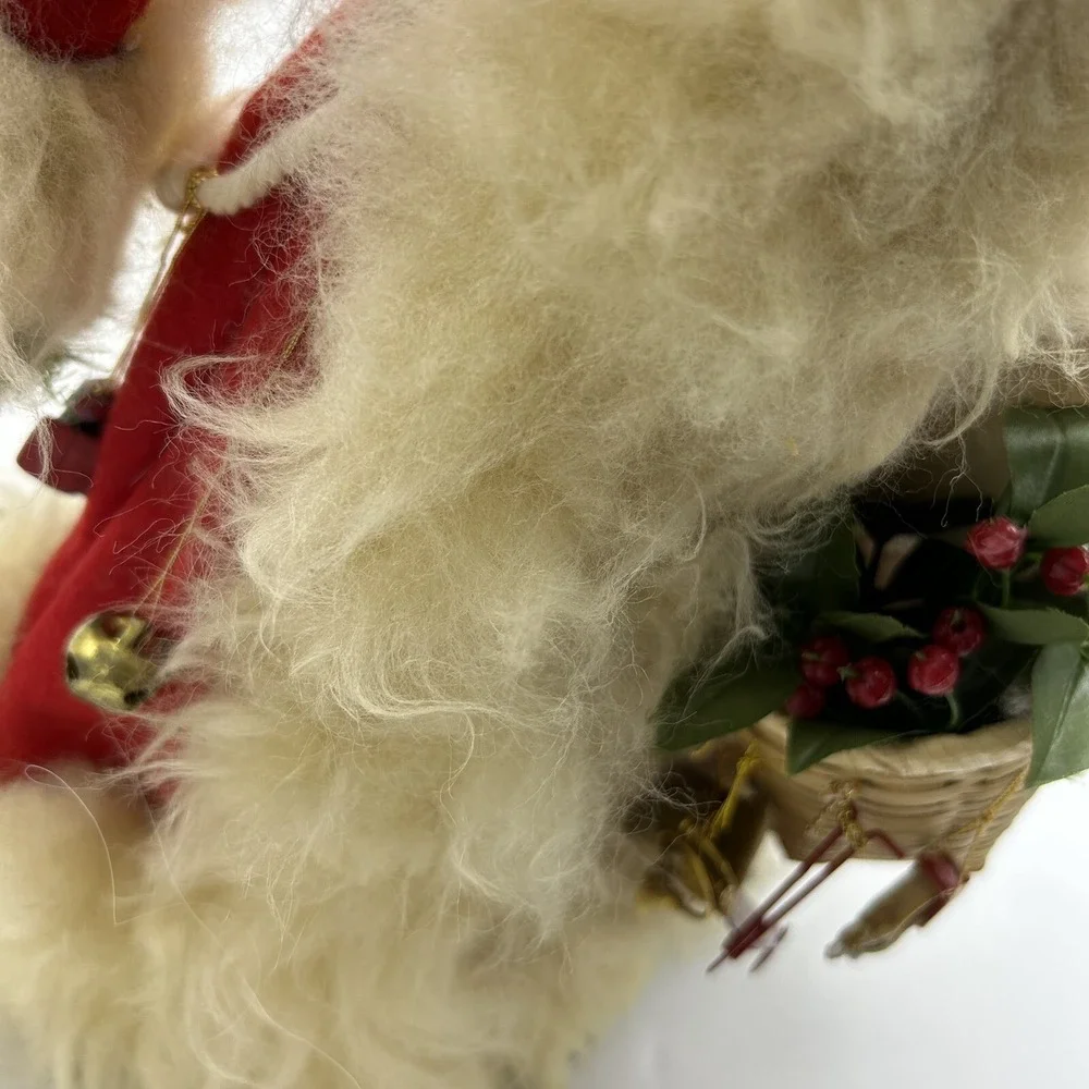 Santa Figure Handmade Primitive Sheepskin Trim 18 in Stand Red Christmas Holiday